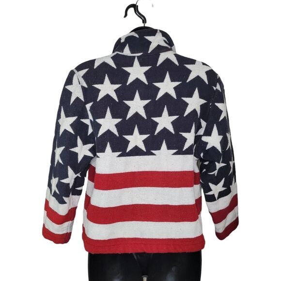 Tantrums Vintage USA American Flag Woven Jacket Stars Stripes size Small - Picture 2 of 6